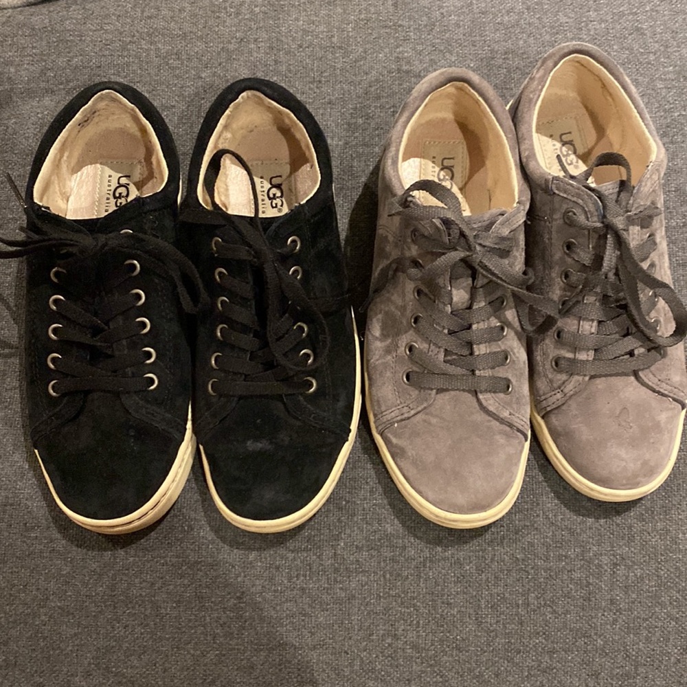 UGG tennis shoes. Size 7.  Gently used. Black & gray. Sold as a set.